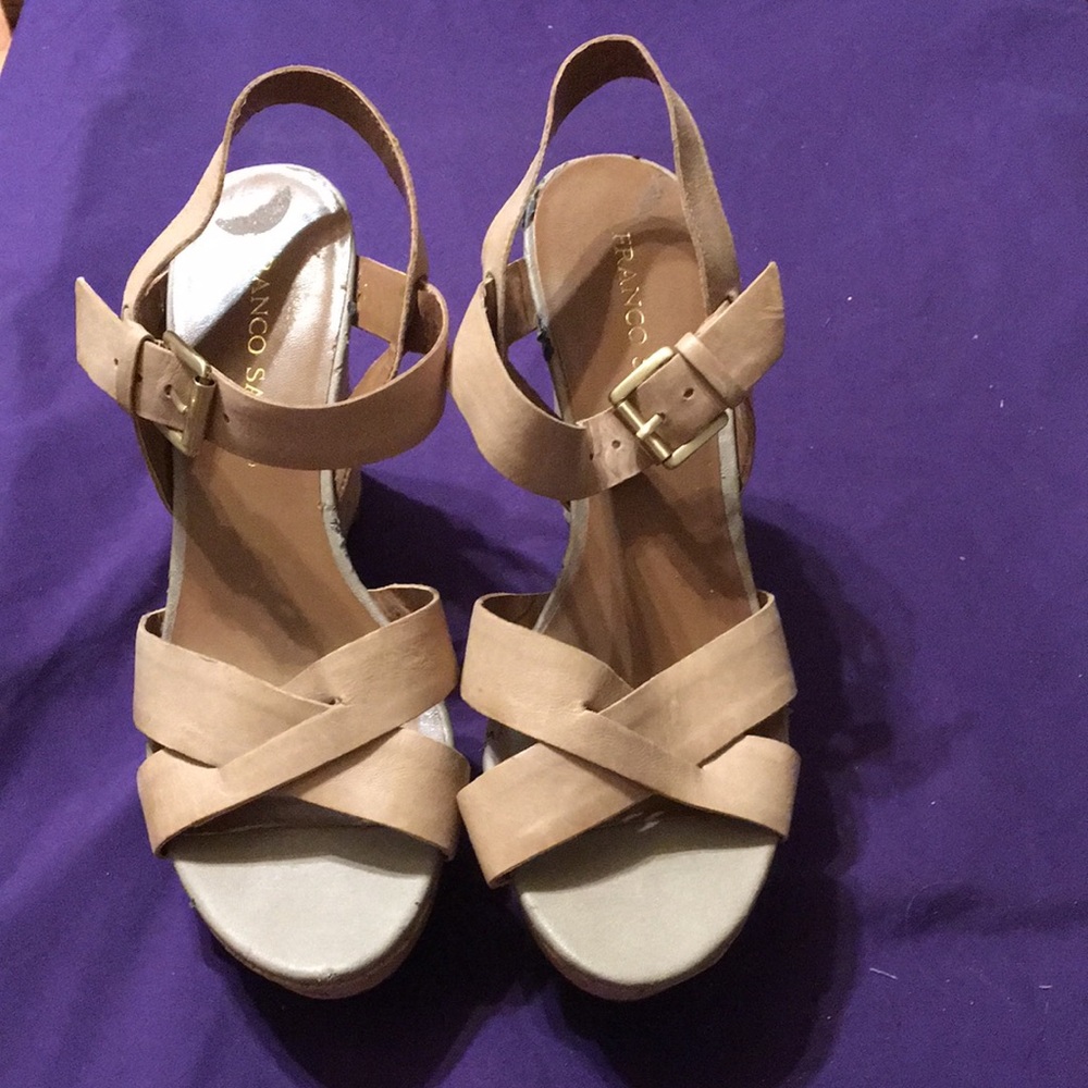 Franco Sarto Tan Platform Sandals with Crisscross Straps